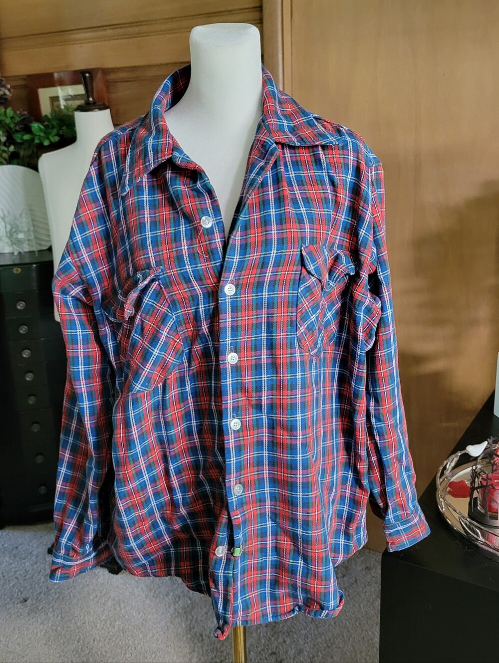 Vintage Women's Red & Blue Plaid Oshkosh Button-Up Shirt